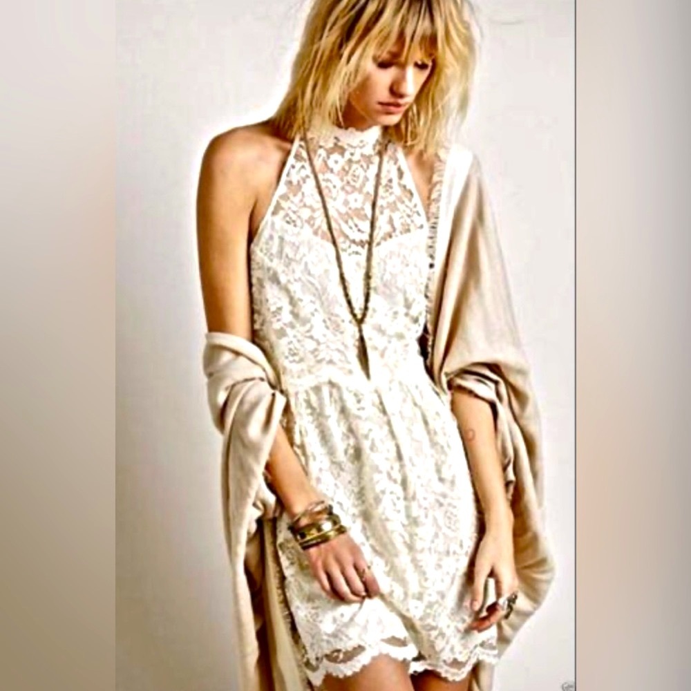 Free People Lost In a Dream Sleeveless Ivory Lace Mini Dress